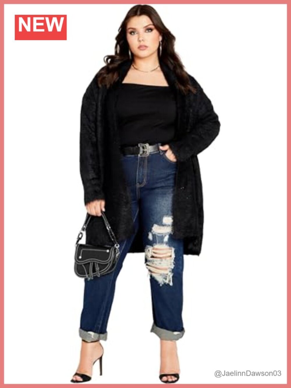 Plus Size Fluffy Cardigan Open Front Ribbed Trim Relaxed Fit